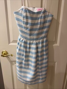 Lilly Pulitzer Blue and White Metallic Striped Sundress